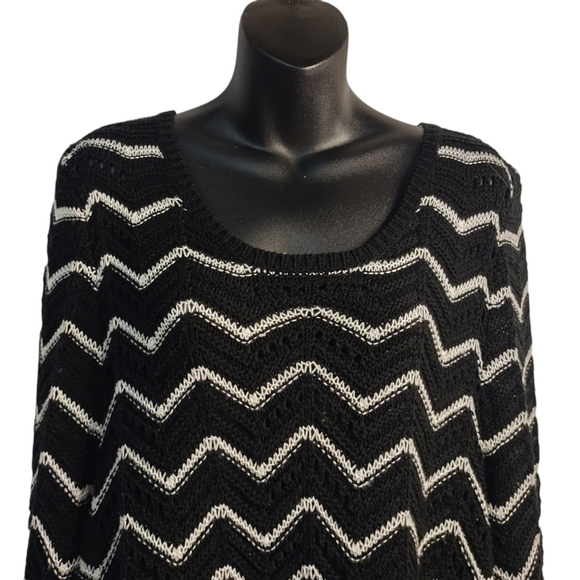 Ruby Rd. Sweater Women's Black White Fringed knit Sweater Size 2X - Picture 3 of 9